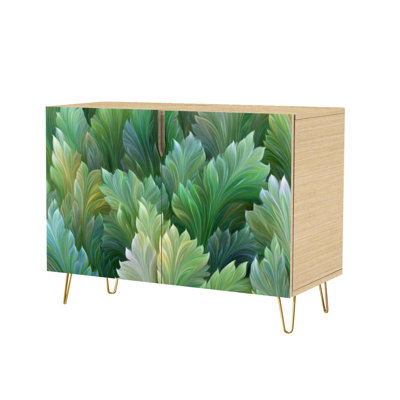 Sideboard Buffet Cabinet with Storage Stylized Floral Artwork for Elegant Home Decor with 2 Doors for Living Room and Kitchen