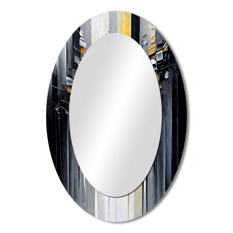Miroir mural abstrait moderne noir et jaune à motif géométrique abstrait III, 36 po x 24 po