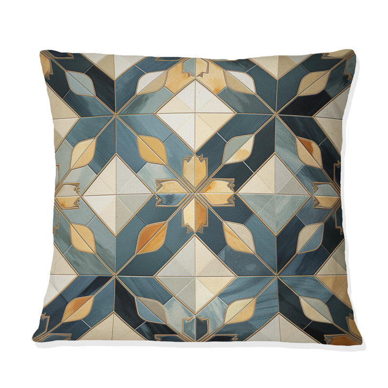 Carrelage marocain antique beige et bleu - Coussin décoratif imprimé géométrique, 18 po x 18 po