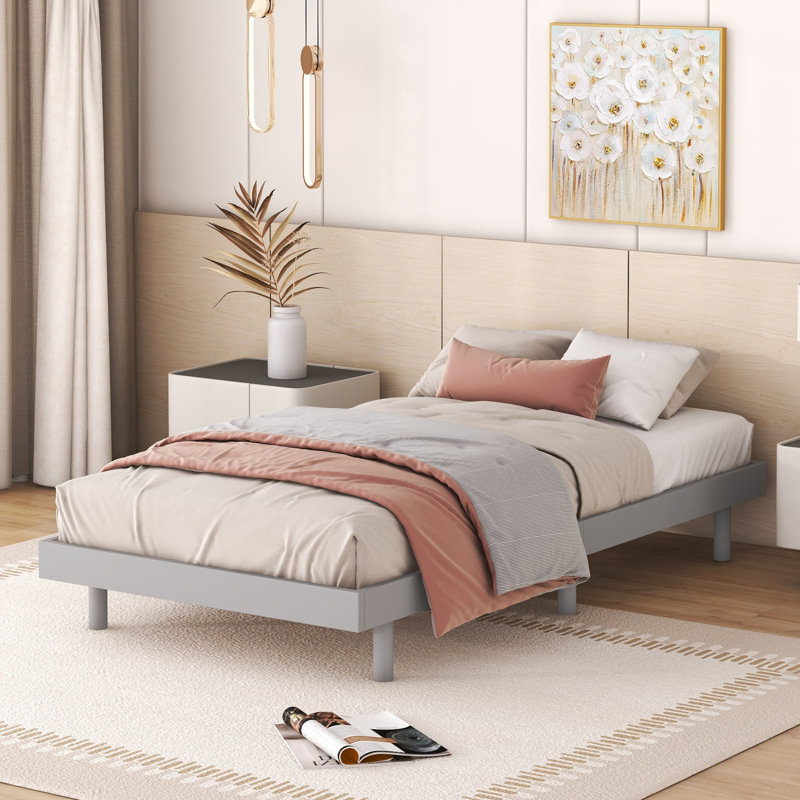 Cadre de lit Design Twin Bed Frame, Platform Bed, Twin Bed, Wood Bed Frame, Gray, Twin