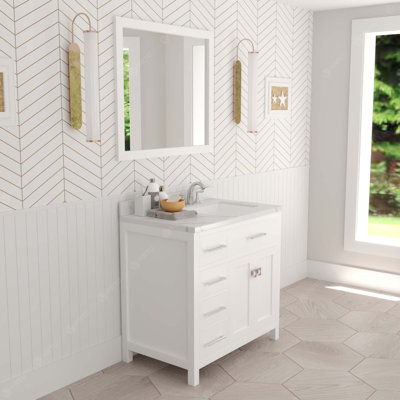 Caroline Parkway 36"" W Single Bathroom Vanity Set with Mirror -  Virtu USA, MS-2136L-CCSQ-WH-NM