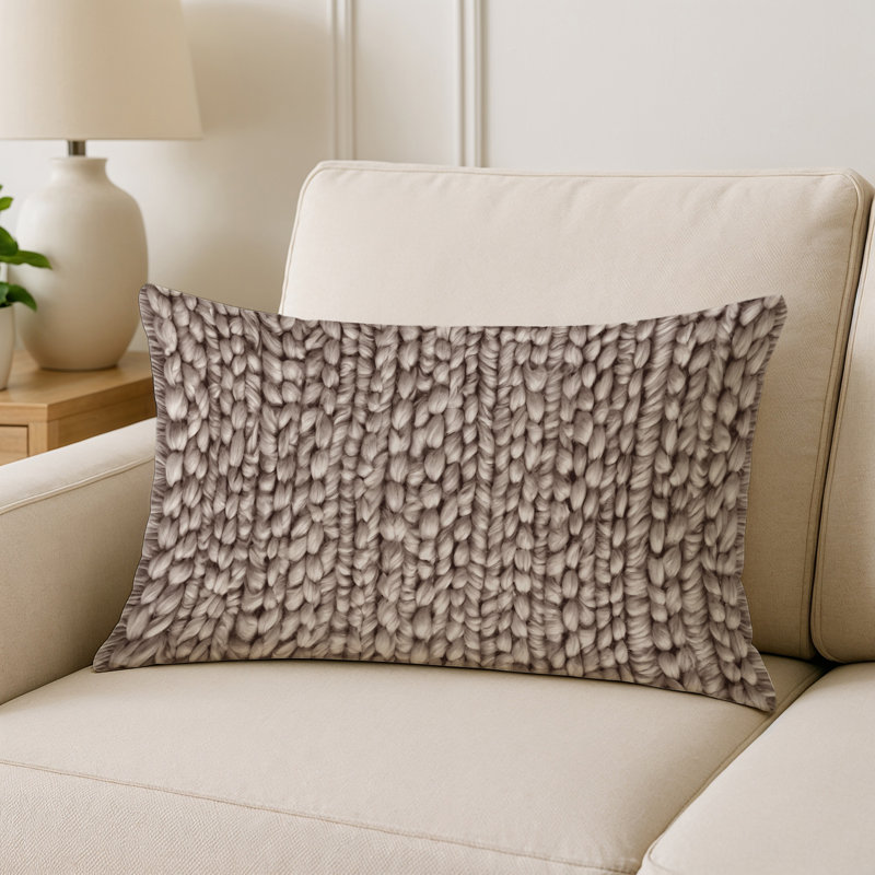 Coussin décoratif intérieur et extérieur Modern, Taupe / gris chaud / brun clair géométrique, Rectangle H 20 po x l 14 po