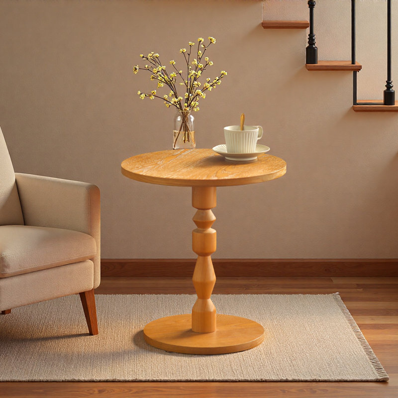 Round Side Table With Mdf Tabletop, Solid Wood Spindle Leg Light Oak Living Room Table