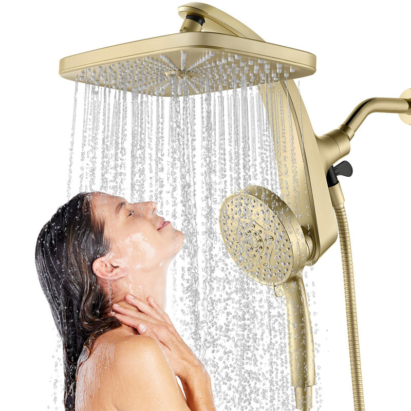 Shower Head, Rain Shower Head With 10 Sprays Handheld Shower Head, Gold