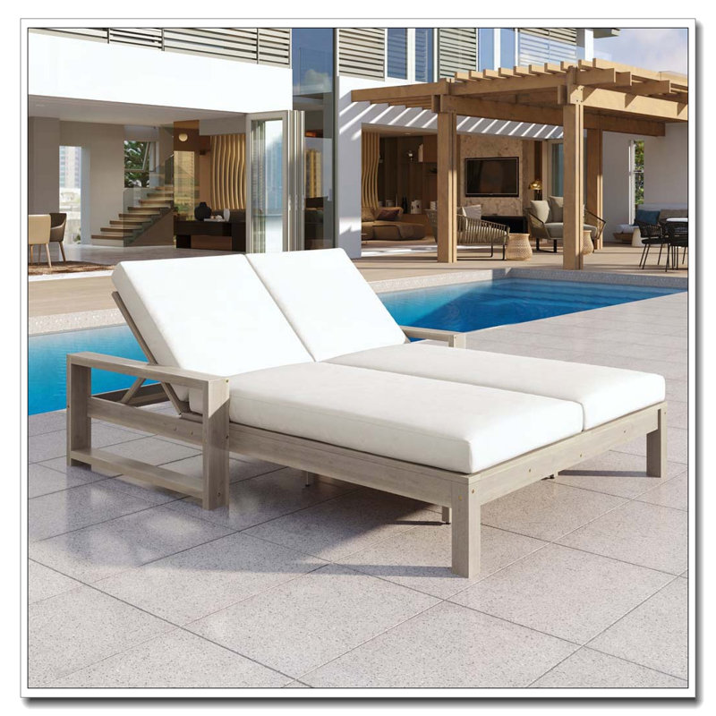 Outdoor Double Lounge Chair with 5-Position Adjustable Backrest, Grey