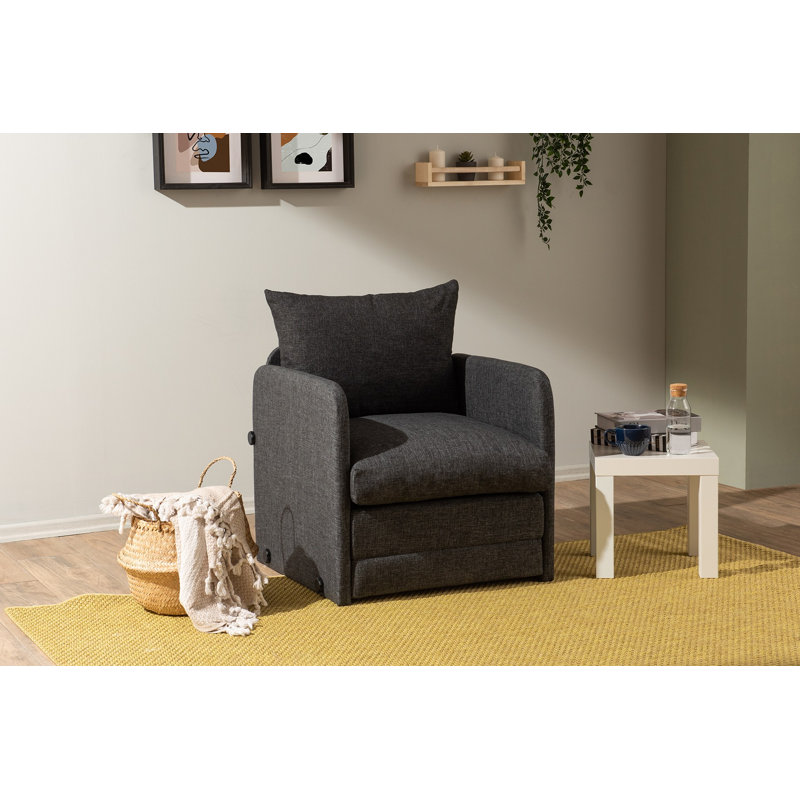 Modern 1-Seat Sofa-Bed, Dark Grey Linen Fabric, 26.8 x 27.6 x 26.0 inches | 100% Metal Frame, Converts to Bed (78.7 x 23.6 inches) | Stylish & Functional Design for Small Spaces, Ideal for Guest Rooms & Living Areas