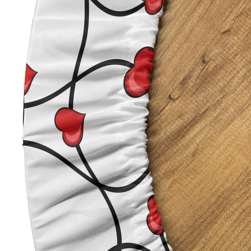 Ebern Designs Valentines Fitted Round Tablecloth Diameter Red Black White, 64.17" Round