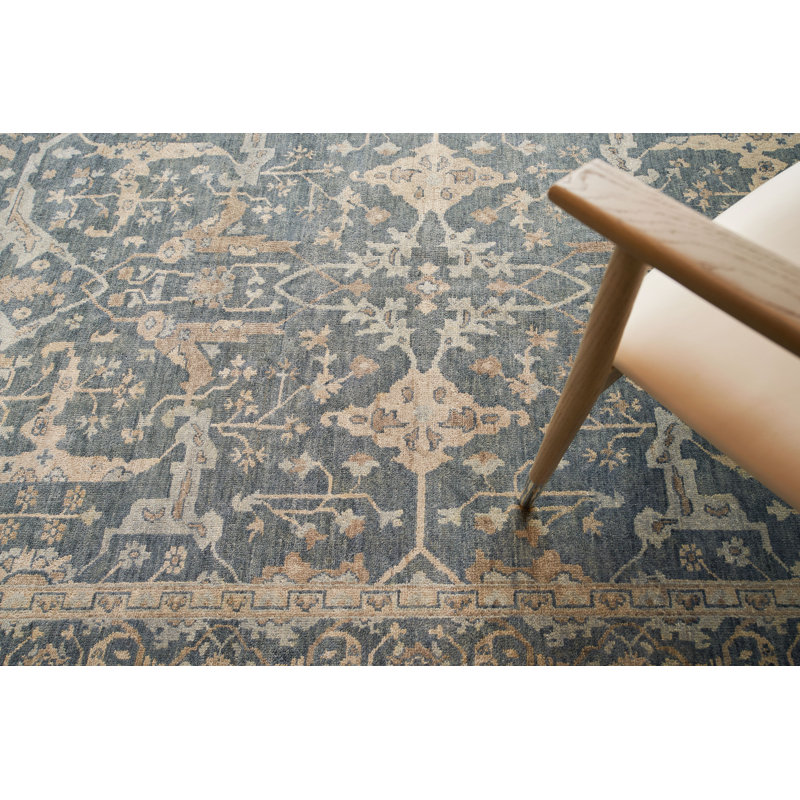 Antique Weave Oushak Oriental Hand Knotted Wool Blue/Beige Area Rug, Rectangle 10' x 14'