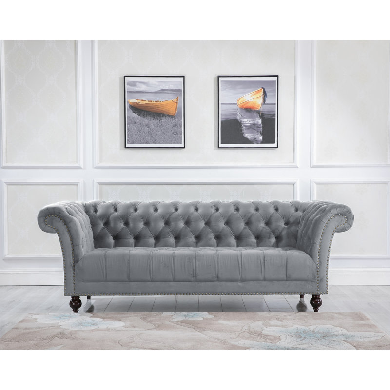 Benner Velvet Chesterfield Sofa, Grey