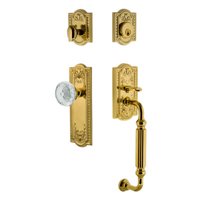 Nostalgic Warehouse Meadows Plate F Grip Handleset with Single Cylinder Deadbolt and Crystal Meadows Knob
