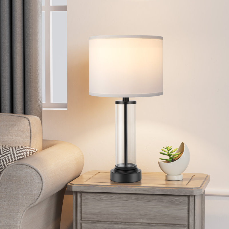 23'' Modern Glass Table Lamp Set with 3-Way Touch Control and USB A&C, Black