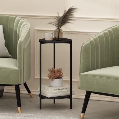 Caureen 2-Tier Modern Tall Round Side End Table with Sturdy Metal Legs