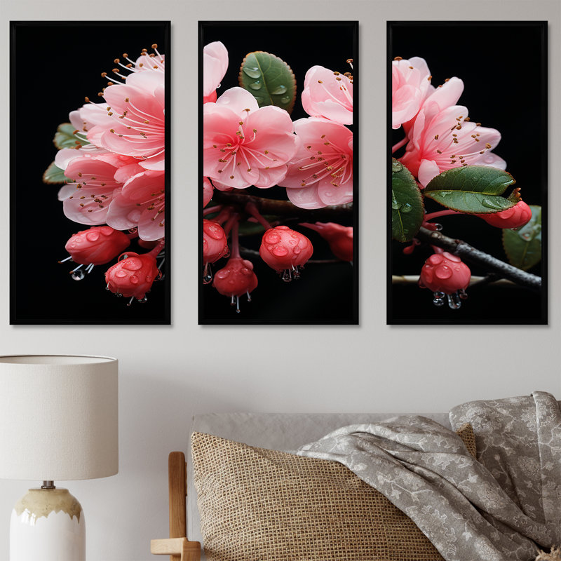 Cascade rose fuchsia - art mural fuchsia, H 28 po x l 36 po x P 1 po, Cadre flottant noir