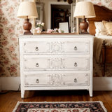 Retro Carved Cabinet, Bedside Table With 3 Drawers For Home Use 45.67*14.96*38.58 Inches