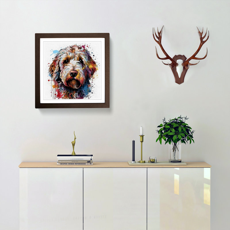 Labradoodle Graphic No.1 - Single Picture Frame Print on Wood, Walnut