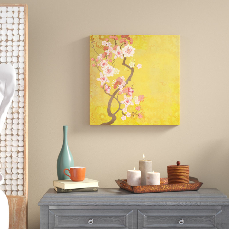 «Tokyo Cherry IV», peinture sur toile, H 20 po x l 20 po, Toile tendue