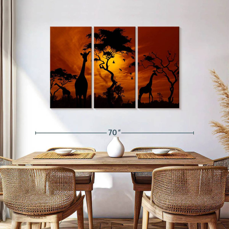 Silhouette de girafes d'Afrique, H 36 po x l 57 po