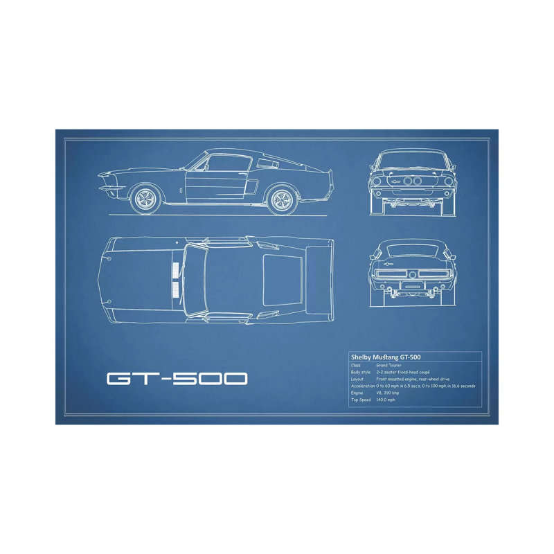 Shelby Mustang GT500 (Blue) by Mark Rogan - Wrapped Canvas Painting, 152.5 cm H x 101.5 cm W