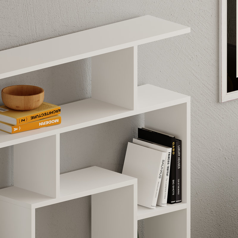 Labirent Bookcase | Modern Maze-Design Freestanding Shelf Unit, White