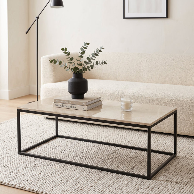 Evolve Genuine Marble Coffee Table For Living Room - Beige/Black 47", Beige/Black