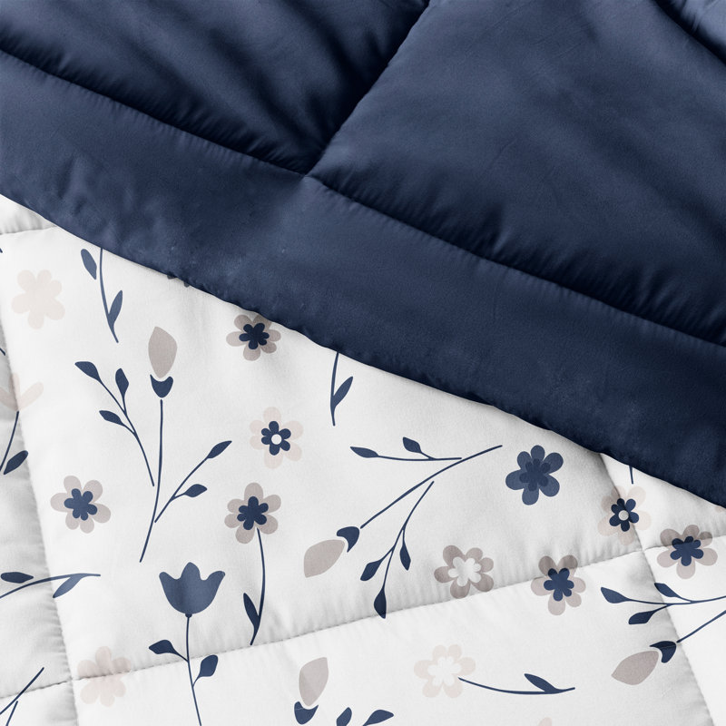 Twin Navy Floral Down Alternative Reversible Comforter Set