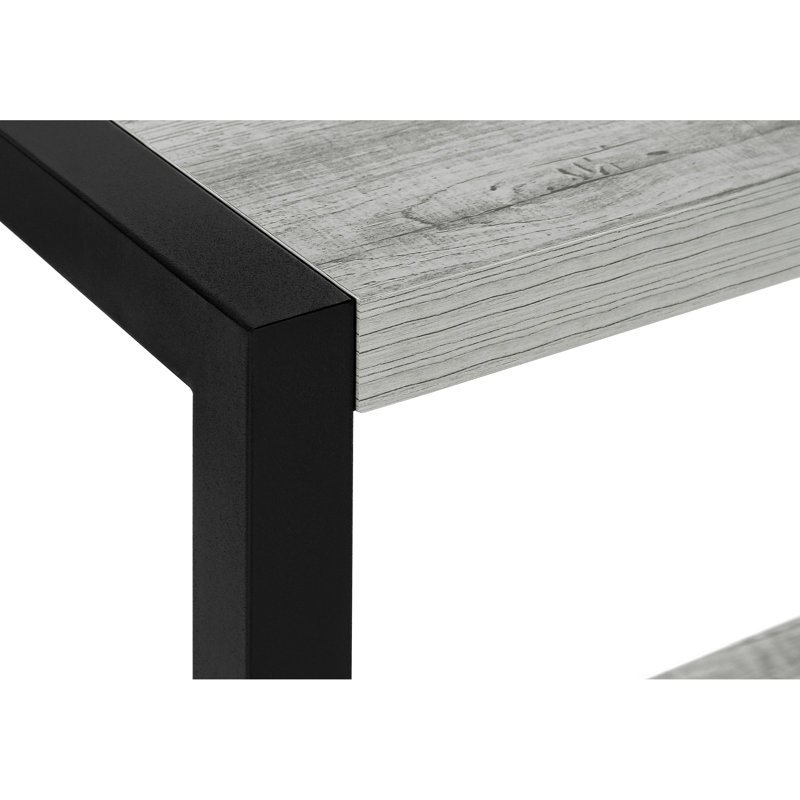 Table d'appoint, côté, bout, étroit, petit, 2 niveaux, stratifié gris, métal noir, contemporain, moderne