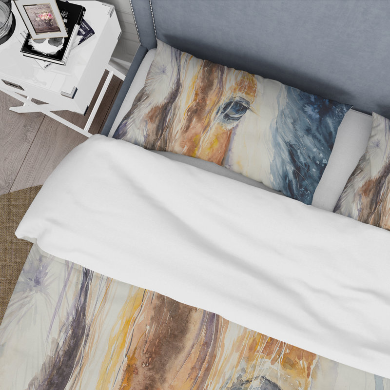 Gros plan sur un magnifique œil de cheval I - ensemble de housse de couette Farmhouse - microfibre de polyester