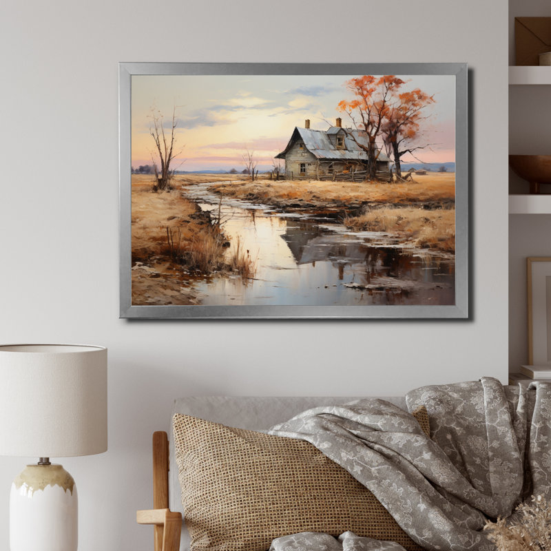" Farmhouse River Reverie II ", Cadre simple argenté, H 30 po x l 40 po x P 1,5 po