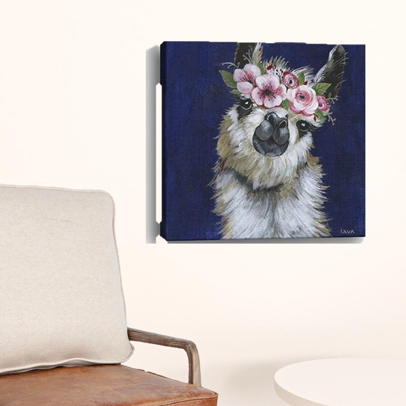 «Watercolor Flower Llama», art mural sans cadre