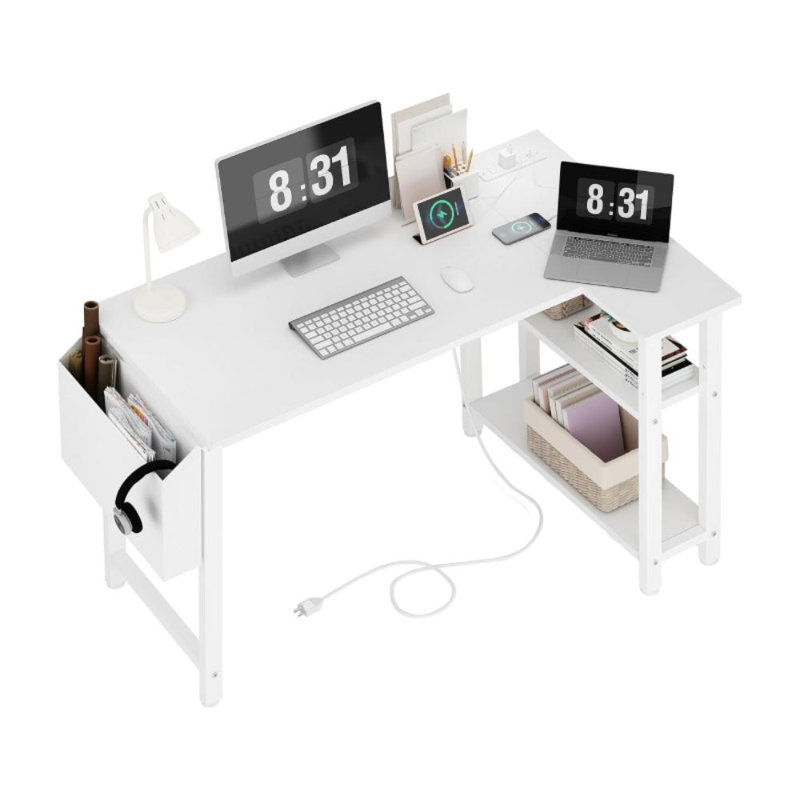 Meiyi L-Shaped Computer Desk with Power Outlet