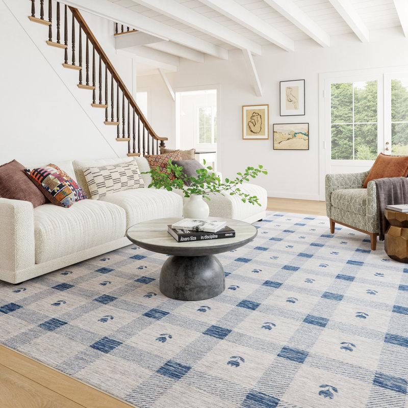 Valen Modern Plaid Machine Washable Rug, Rectangle 6' x 9'