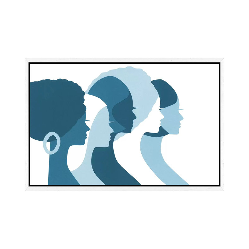Women Profile In Blue by LouLouArtStudio - Print on Canvas, 45.72cm H x 66.04cm W x 3.81cm D, White Framed