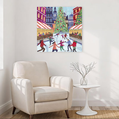 Skating In London Christmas Colourful Vibrant Abstract Christmas Tree City Winter Wall Art Print