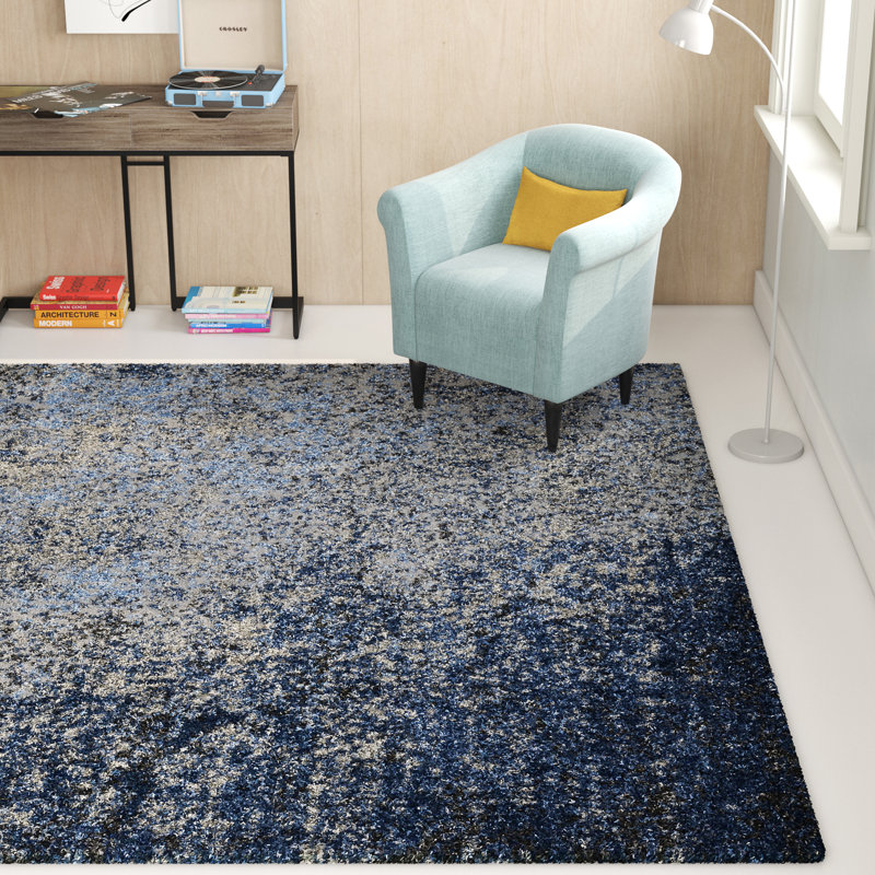 Tapis bleu marine à motif abstrait Abbie, Rectangulaire 8 pi 11 po x 12 pi 5 po