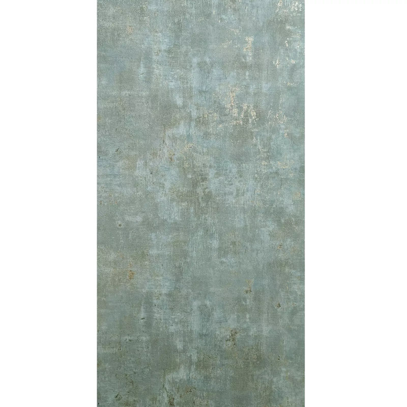 Distressed Greyish Green Mint Gold Metallic Faux Concrete Textured Wallpaper