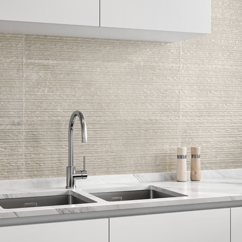 Stoneside 12x36 Textured Matte Ceramic Tile, Cream Beige