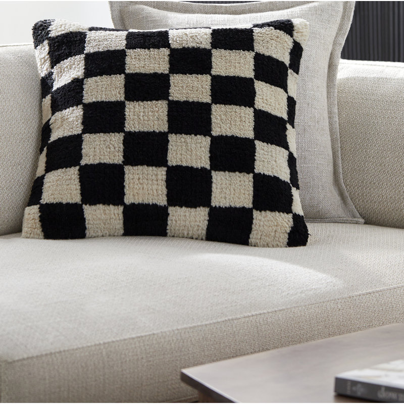 Villere Checkered Wool Blend Throw Pillow, Tan, 20"H x 20"W, Pillow Cover Only - No Insert