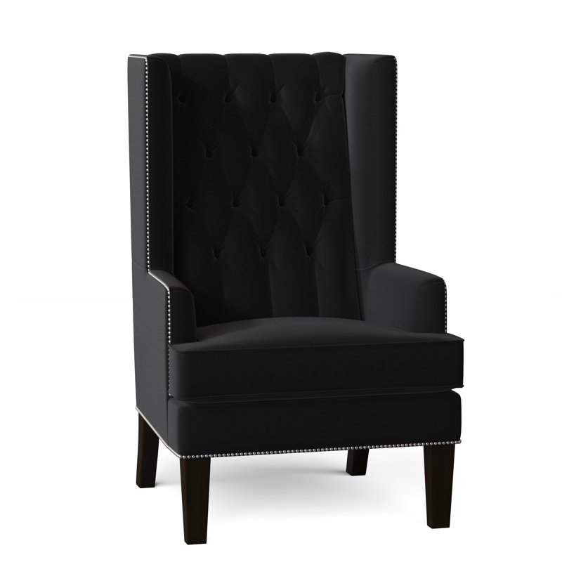 Fauteuil à oreilles capitonné de 30 po de largeur Searle, Marron foncé, Noir d'Irlande