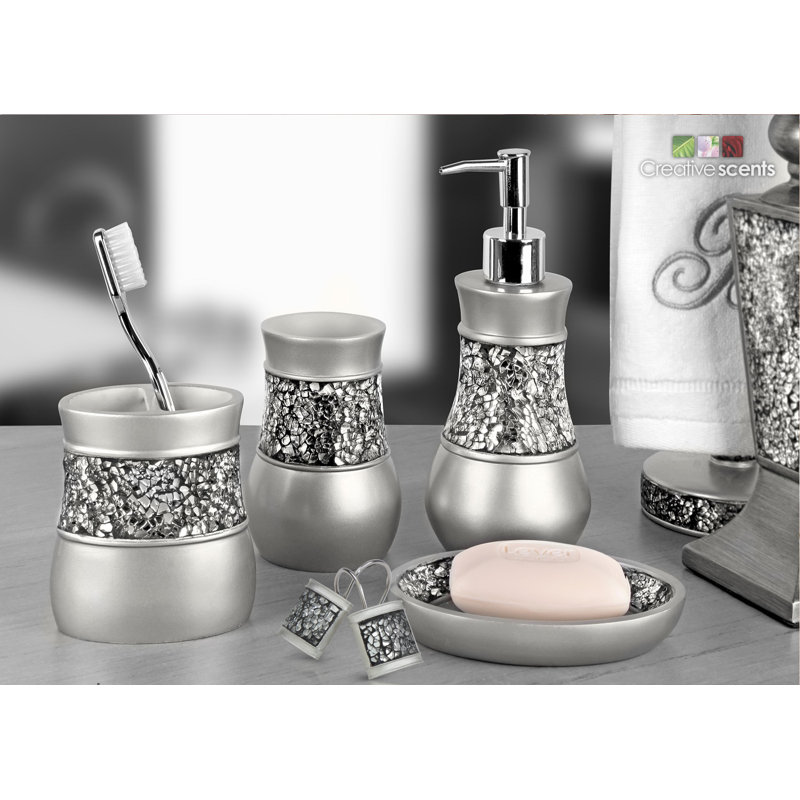 Elegant Silver Crackled Glass Shower Curtain Hooks Set