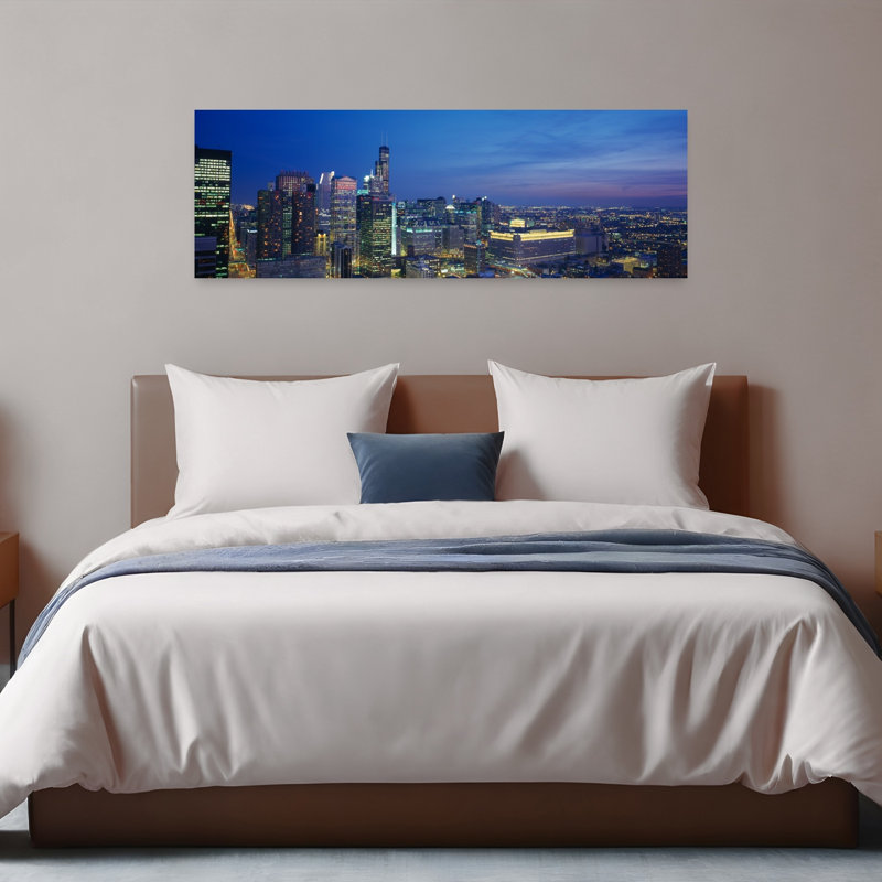 États-Unis, Illinois, Chicago, crépuscule, architecture contemporaine abstraite, art mural, H 16 po x l 48 po