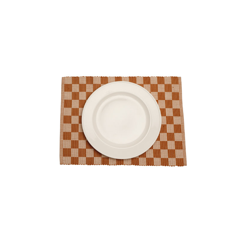 S/4 Handloomed Checkered Placemats, Brown