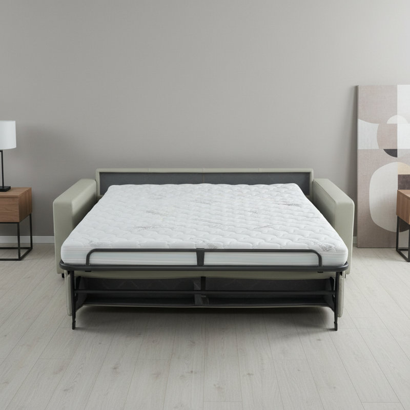 Grand canapé-lit en cuir fleur italien 81 po avec matelas en mousse viscoélastique Isabelle