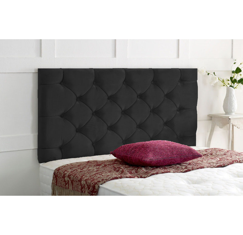 Upholstered Velvet Headboard, Super King (6'), Black