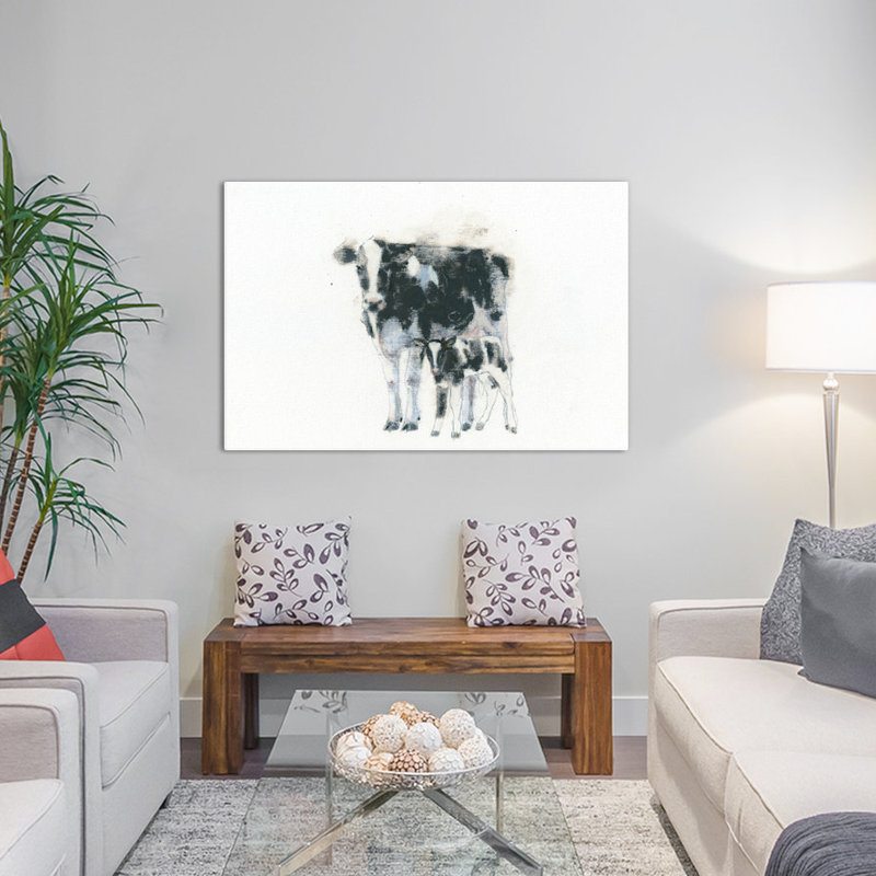 Vache et veau, impression sur toile tendue, H 8 po x l 12 po x P 0,75 po, Pas de tapis, Toile tendue