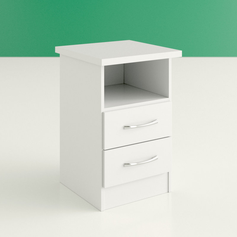 Cascio 2 Drawer Bedside Table, White Gloss