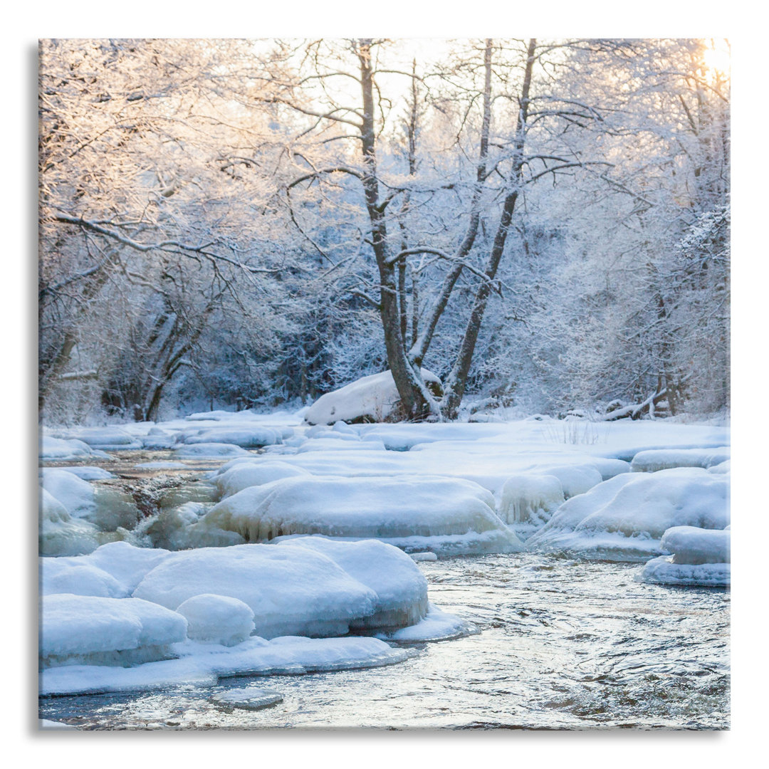 Glasbild Bach in Winterlandschaft