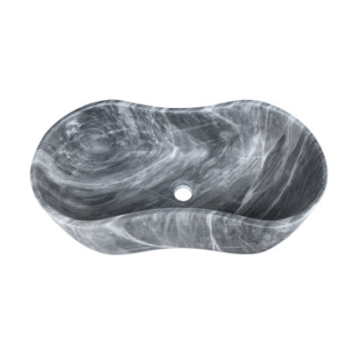 Lavabo de salle de bain en pierre naturelle grise, 600 x 360 x H 180 mm, silhouette ondulée, pré-percé pour l'installation, marbre spacieux de 23,6 pouces de profondeur, 7,1 de haut, distinctif facile à nettoyer