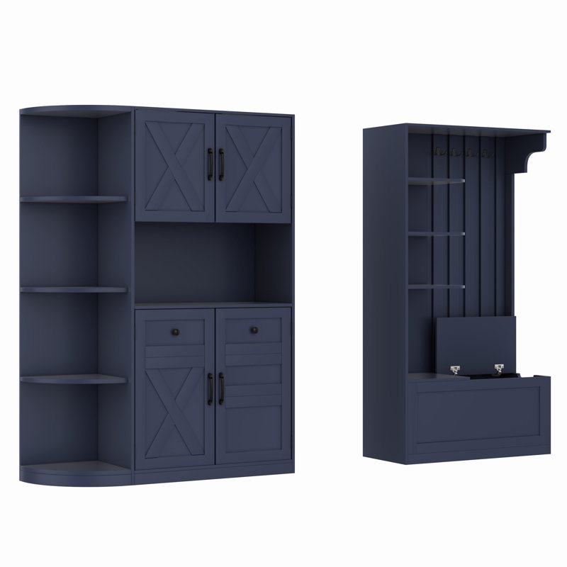 Allen Hall Tree with Storage Cabinet & 4 Hooks, Antique Blue