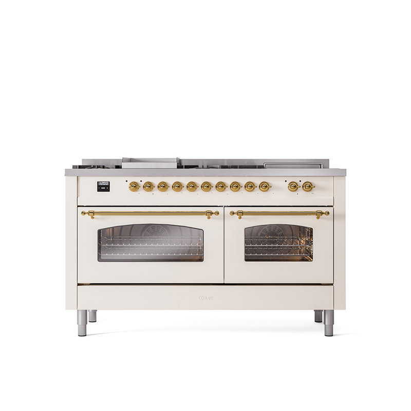 ILVE Nostalgie II 60 Dual Fuel Range, 5 Burners, Griddle, Frenchtop , Stainless Steel/Chrome, Liquid Propane