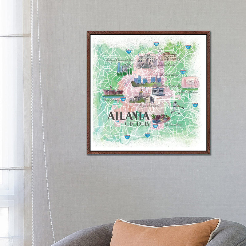 Atlanta Georgia USA Illustrated Map by Markus & Martina Bleichner - Painting on Canvas, 66.04cm H x 66.04cm W x 3.81cm D